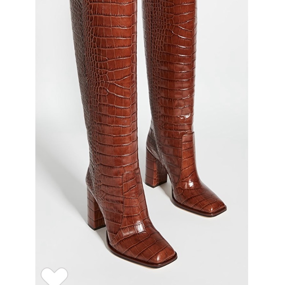 Paris Texas Brown Croc-Embossed Knee Boots